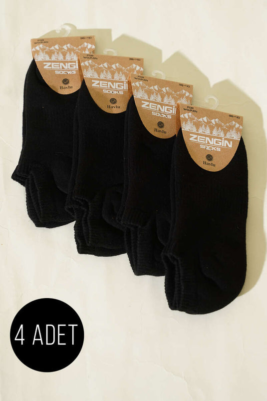 Women's Set of 4 Towel Socks for Sneakers Black