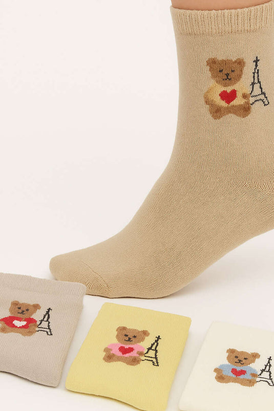 Kadın 4'lü Karışık Soket Çorap Asorti 3