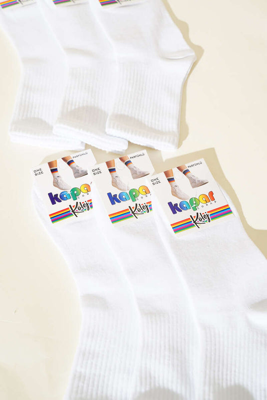 جوارب نسائية بيضاء سادة، عبوة من 6 قطع