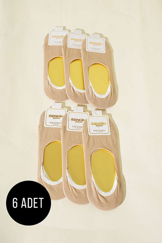 Lot De 6 Socquettes En Coton Pour Femmes, Couleur Chair
