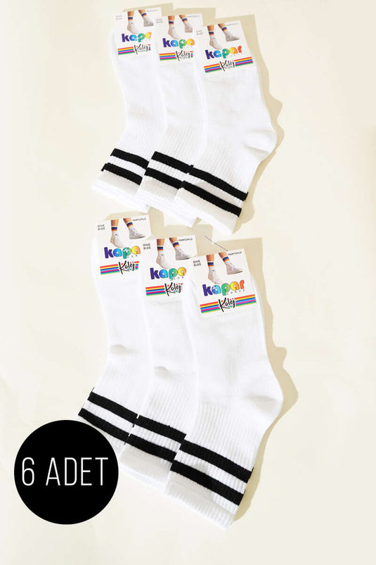 جوارب نسائية مخططة بيضاء، عبوة من 6 قطع