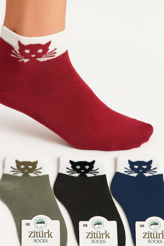 مجموعة جوارب نسائية منقوشة من قماش تيري مكونة من 4 قطع