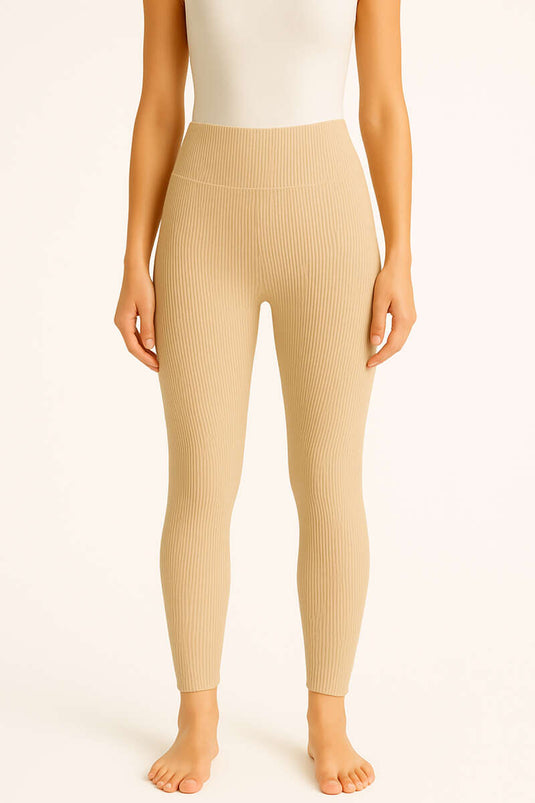Women's Ribbed Thermal Leggings Beige