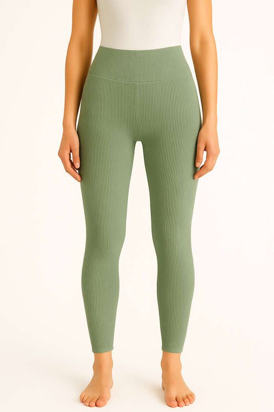 Women's Ribbed Thermal Leggings, Light Green