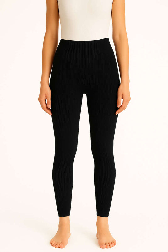 Women's Ribbed Thermal Leggings Black