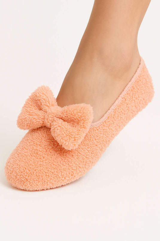 شباشب نسائية مخملية مزينة بشريط، لون السلمون