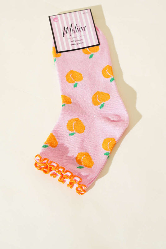 جوارب نسائية وردية اللون بنقشة فواكه