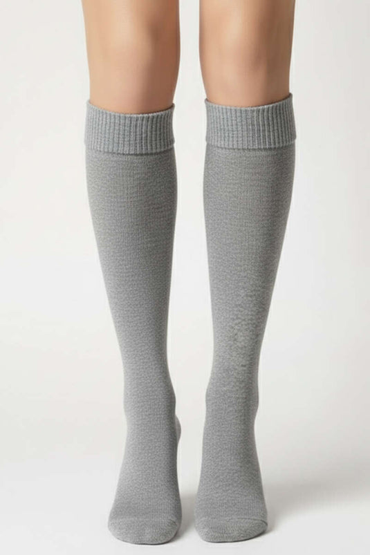 جوارب نسائية من الموهير تصل إلى الركبة، لون رمادي