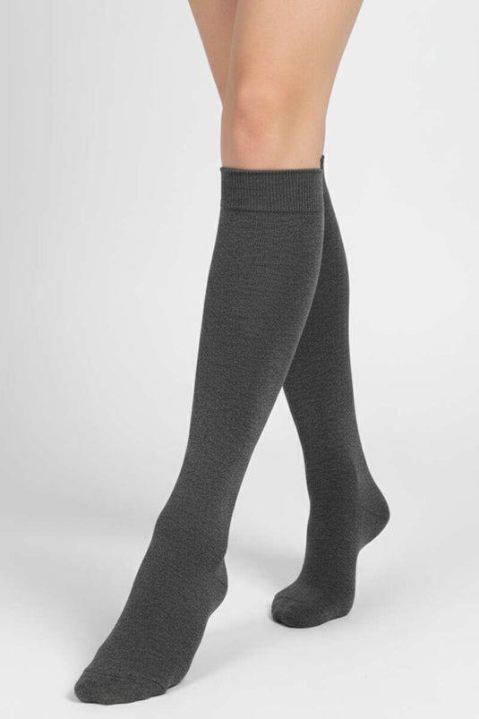 Dames katoenen kniekousen, donkergrijs