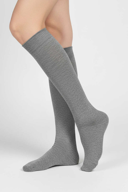 Dames katoenen kniekousen grijs