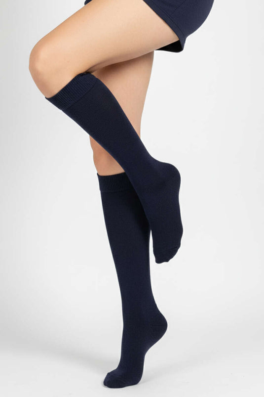 Dames katoenen kniekousen, marineblauw