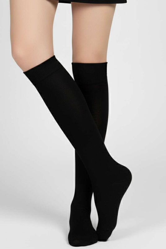 Dames katoenen kniekousen, zwart