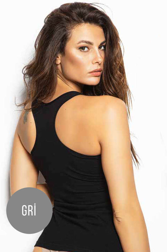 بلوزة رياضية نسائية بدون أكمام باللون الرمادي