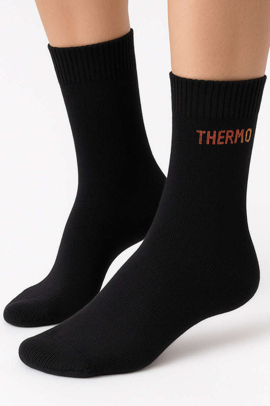 Dames thermische badstof sokken, zwart