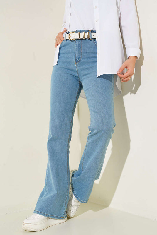 Pantalon Flare Taille Haute Bleu Clair