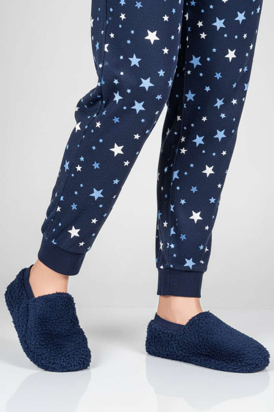 Damesslippers van zacht marineblauw