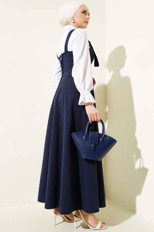 سترة من الجبردين ذات أشرطة سميكة، أزرق داكن