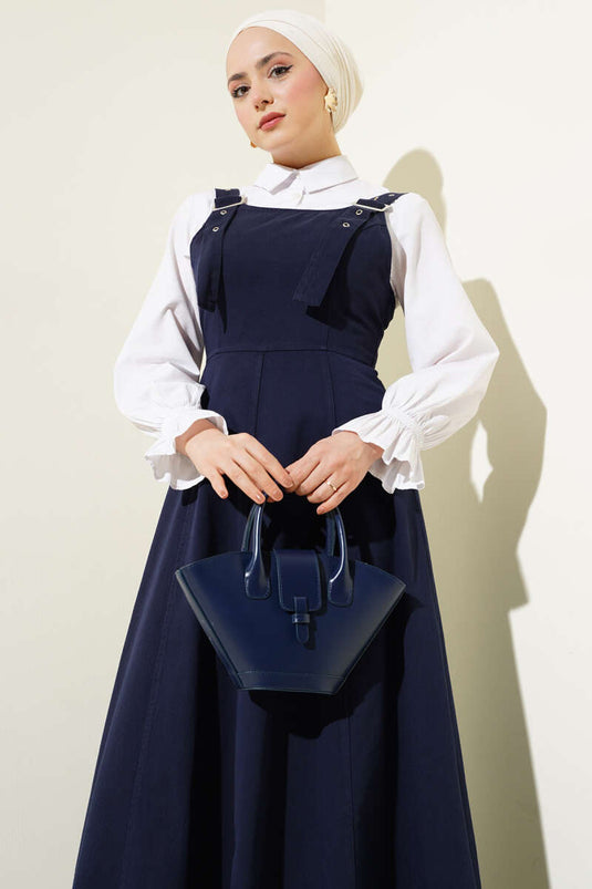 سترة من الجبردين ذات أشرطة سميكة، أزرق داكن