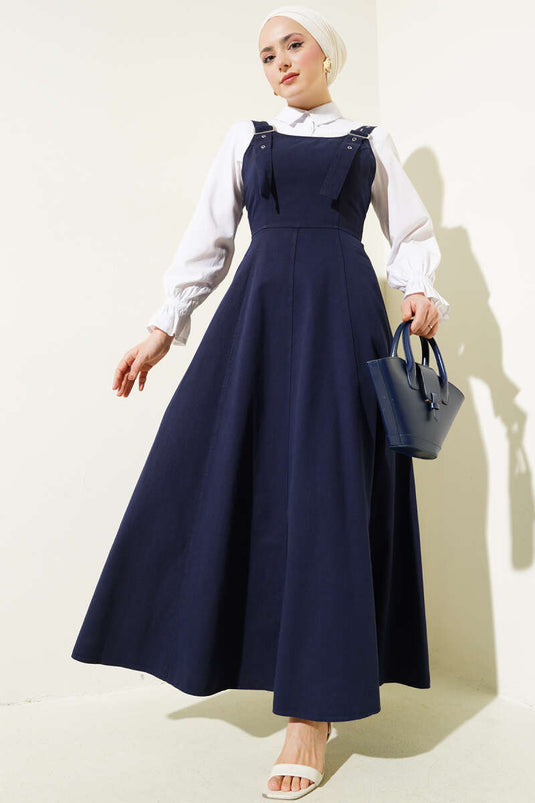 سترة من الجبردين ذات أشرطة سميكة، أزرق داكن