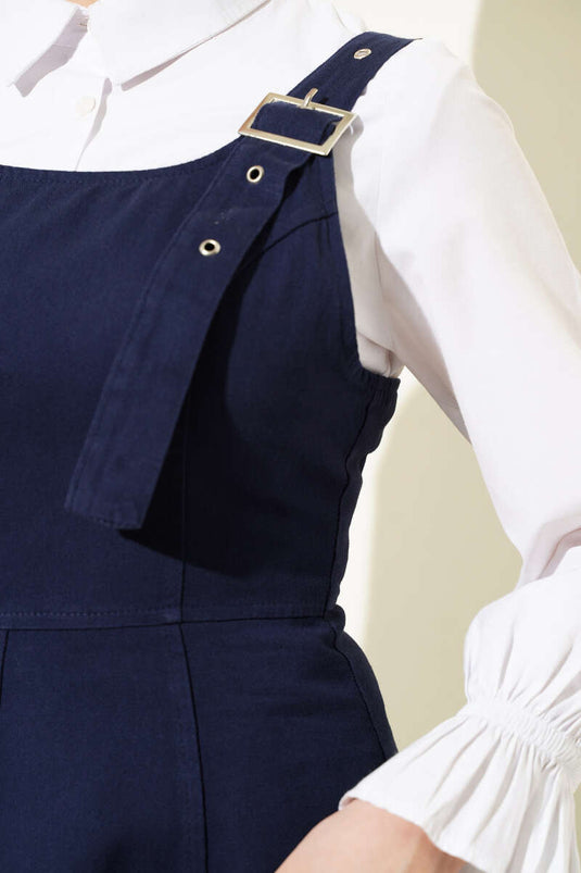 سترة من الجبردين ذات أشرطة سميكة، أزرق داكن