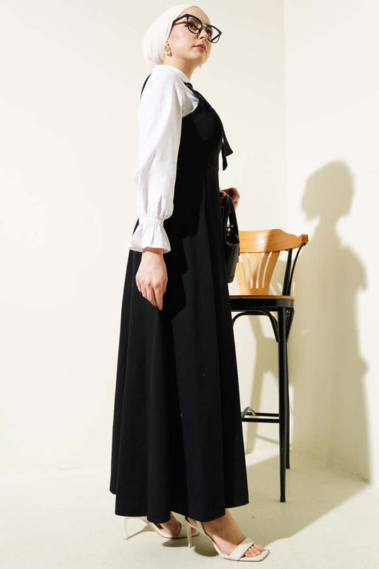 Gilet in gabardine con spalline spesse nero