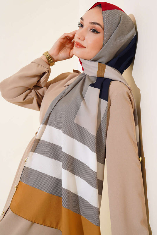 شال المدينة المنورة المخطط السميك باللون العنابي