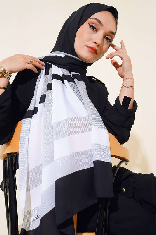 Kalın Çizgili Medine Şal Siyah Gri