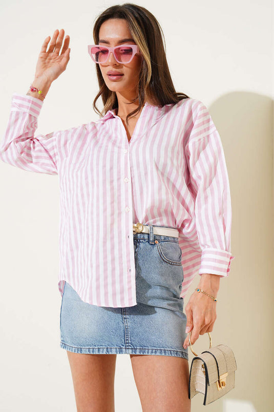 Thick Striped Long Sleeve Shirt Pink