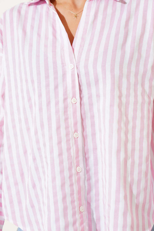 Thick Striped Long Sleeve Shirt Pink