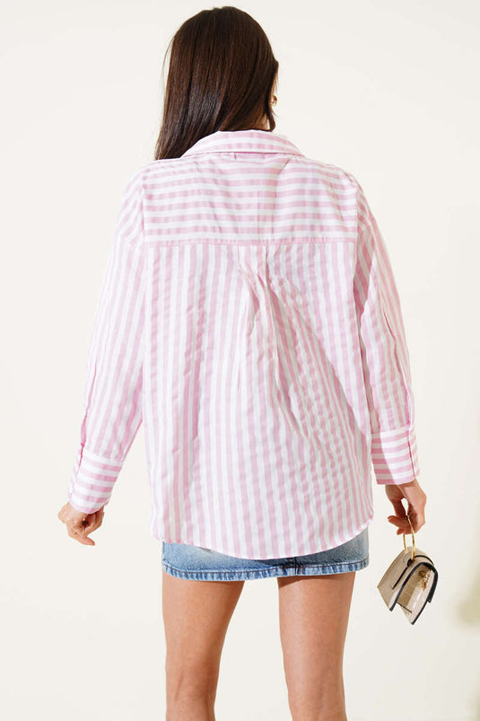 Thick Striped Long Sleeve Shirt Pink