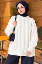 Tunique En Tricot À Rayures Blanches