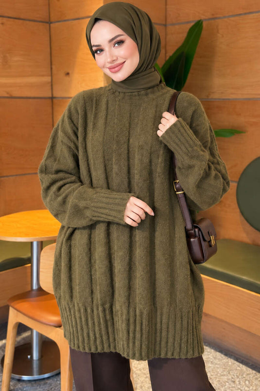 Dicke Rippstrick-Tunika Khaki