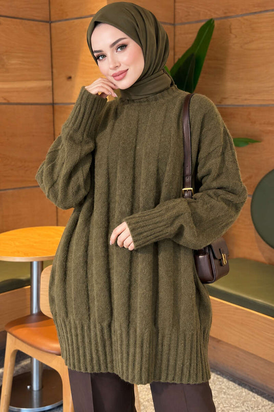 Dicke Rippstrick-Tunika Khaki