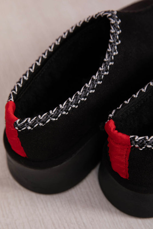 حذاء ميني أسود بساق سميكة مبطن بالفرو