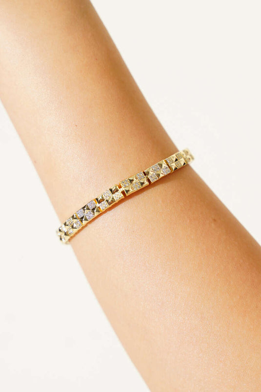 Kalın Zincirli Taşlı Bileklik Gold