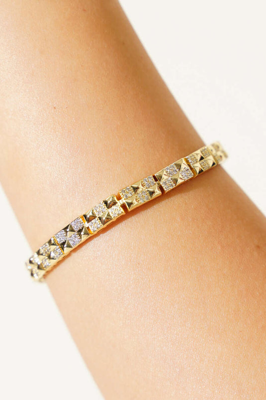 Kalın Zincirli Taşlı Bileklik Gold