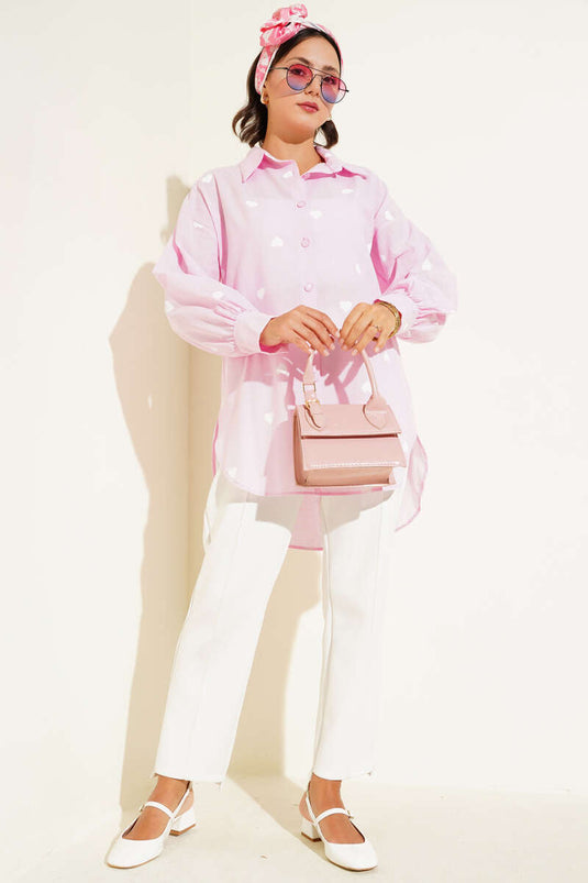 Leinenhemd mit Herz-Print Rosa