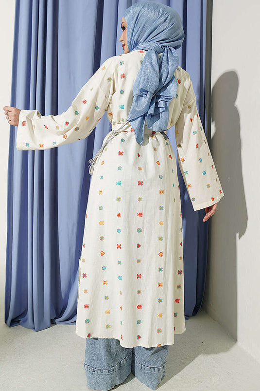 Kimono En Lin À Motif Cœur Beige