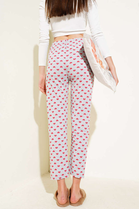 Heart Patterned Pajama Bottoms in Gray