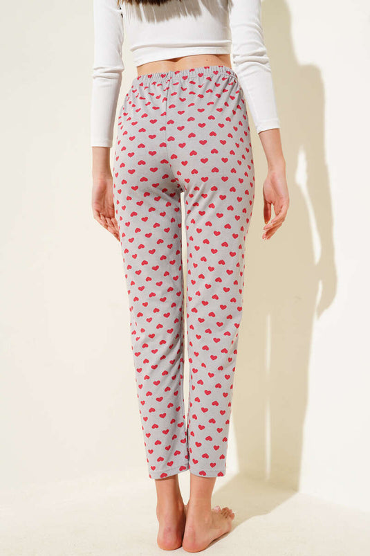 Heart Patterned Pajama Bottoms Slate Gray