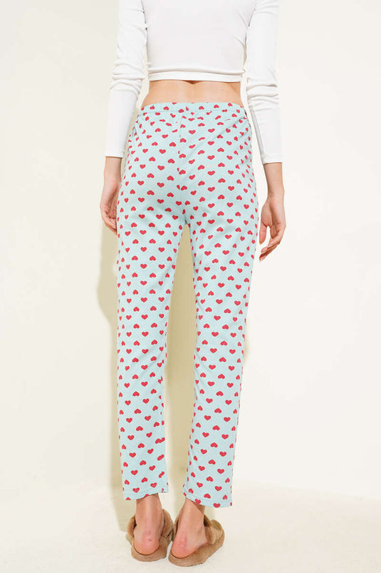 Heart Patterned Pajama Bottoms Mint