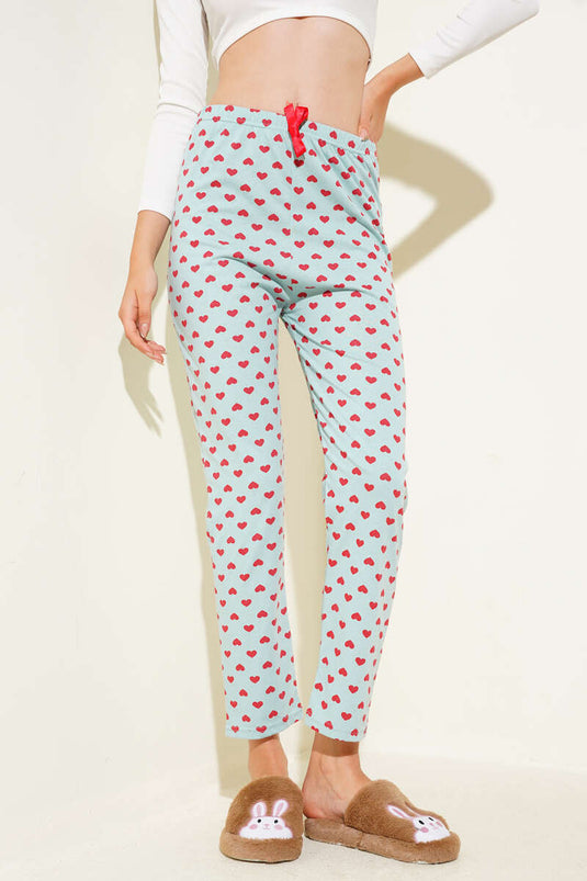 Heart Patterned Pajama Bottoms Mint