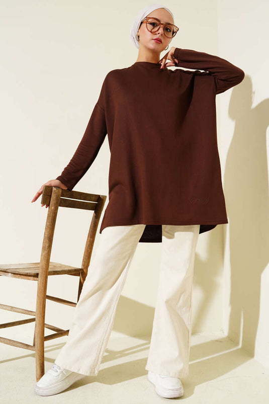 Basic Tunic with Heart Detail, Brown