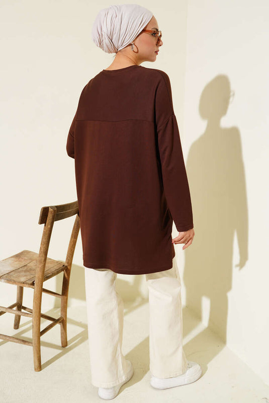 Basic Tunic with Heart Detail, Brown