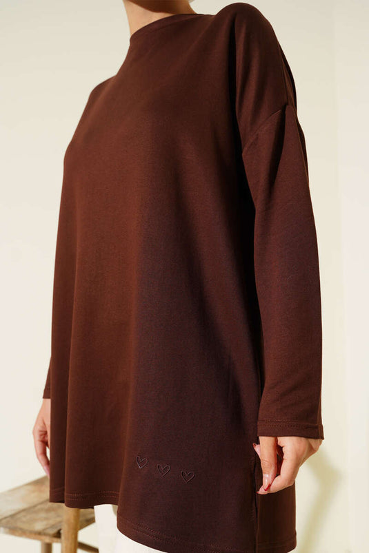 Basic Tunic with Heart Detail, Brown