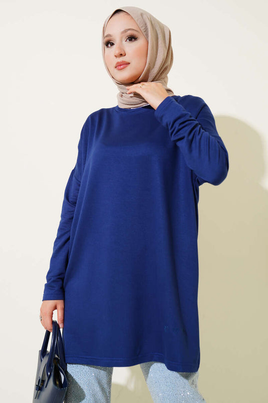 Basic Tunic with Heart Detail, Navy Blue