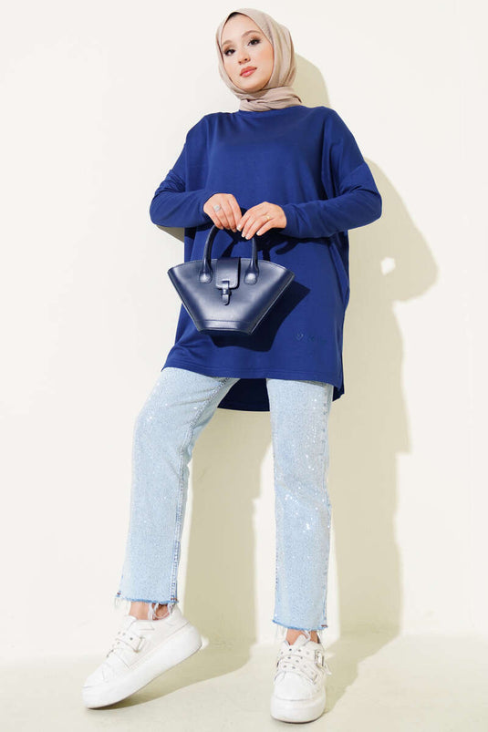 Kalp Detaylı Basic Tunik Lacivert