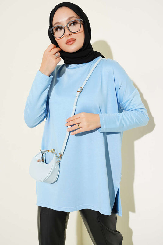 Heart Detailed Basic Tunic Blue