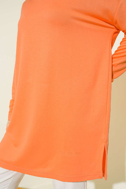 Kalp Detaylı Basic Tunik Oranj