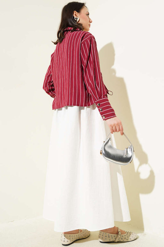 Kurzes Hemd mit Herz-Knopfleiste und Raffung, Weinrot